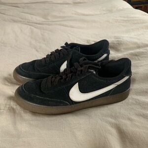 Nike Black Suede Low-Top Sneakers with White Swoosh